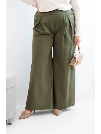 Dámske Plus veľkosť široké nohavice so skladaním Khaki