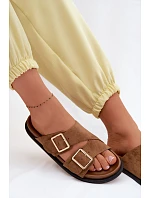 Dámské pantofle z imitace semiše zlaté přezky Camel Selissea