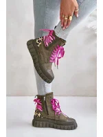 Dámske členkové topánky na platforme s ozdobným čipkovaným leopardím vzorom zelené Edidda
