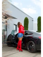 Dámska sexy koženková bunda z umelej kožušiny J930 Červená - In-Stylefashion