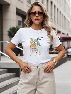 Dámske tričko s potlačou talianskej krajiny, biele, FashionStreet NX8018RY
