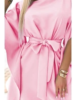 287-30 SOFIA Dámske šaty s motýľom a viazaním v páse - PASTELOVO bledoružové 287-30 SOFIA Dámske šaty s motýľom a viazaním v páse - PASTELOVO bledoružové