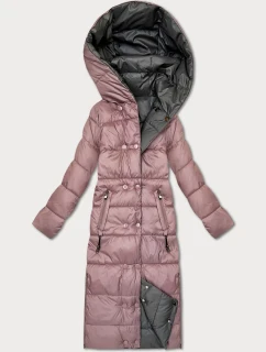 Minoritská ružovo-sivá obojstranná zimná bunda po kolená (P3-6017-52+61)