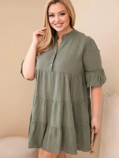 Dámske bavlnené plus size šaty s volánmi khaki