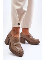 Skórzane Półbuty Na Słupku Z Ozdobą Ciemnobeżowe Lemar Gelanor