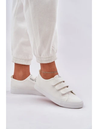 Młodzieżowe Niskie Trampki Na Rzep Białe Dilan