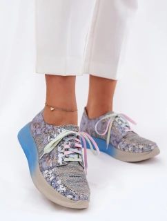 Skórzane Półbuty Sneakersy Damskie Na Platformie Maciejka 06776A-06 Niebieskie
