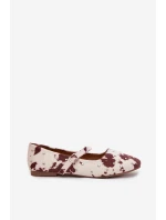 Zdobione Baleriny Damskie Z Paskiem W Łaty Biało-Brązowe Olivisse