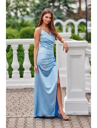 Dlhé šaty SUK0445 svetlomodré - Roco Fashion