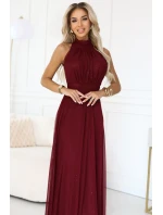 636-1 VERONICA luxusné dlhé šaty s brokátovým akcentom a elegantnou líniou - bordové 636-1 VERONICA luxusné dlhé šaty s brokátovým akcentom a elegantnou líniou - bordové