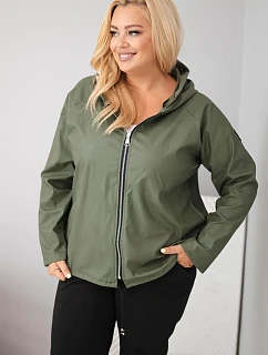 Dámska bunda vo veľkosti Plus Size s kapucňou a nastaviteľným spodným okrajom v khaki farbe