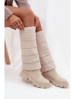 Kozaki Damskie Ocieplane Z Koralikami Jasnobeżowe Irvette