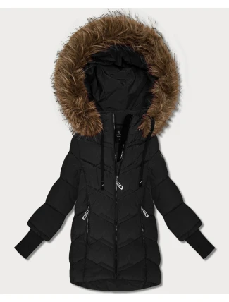 Dámska zimná bunda s pletenými rebrovanými manžetami Goodlookin black (KK60613)