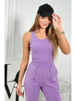 Set 3 v 1 mikina s cvočkami + top + nohavice fialka