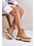 Wsuwane Botki Damskie Na Płaskim Obcasie Skórzane Lewski 3611 Brązowe