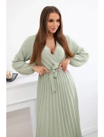 Šaty s viazaným plisovaným lemom svetlej khaki farby