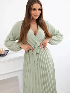 Šaty s viazaným plisovaným lemom svetlej khaki farby