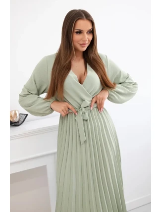 Šaty s viazaným plisovaným lemom svetlej khaki farby