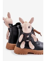 Skórzane Ocieplane Botki Dziecięce Na Zamek Z Misiem Vinceza 36261 Czarne