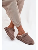 Kapcie Damskie Z Paskiem Ocieplane Futerkiem Ciemnobeżowe Rilena