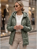 Dámska prešívaná prechodná bunda s kapucňou, zelená, FashionStreet TY5802 Dámska prešívaná prechodná bunda s kapucňou, zelená, FashionStreet TY5802