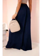 Dámske široké viskózové nohavice s elastickým pásom tmavomodré Dámske široké viskózové nohavice s elastickým pásom tmavomodré