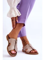 Damskie Klapki Z Ozdobnym Zamkiem Beżowe Lemar Clarence