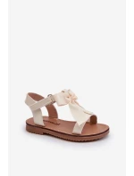 Lakierowane Sandałki Dziecięce Z Kokardką Na Rzep Jasnobeżowe Joratia