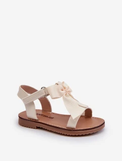 Lakierowane Sandałki Dziecięce Z Kokardką Na Rzep Jasnobeżowe Joratia