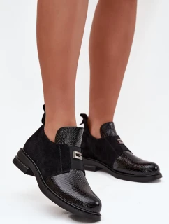 Lakierowane Niskie Botki Damskie Na Obcasie Ocieplane Vinceza 58560 Czarne