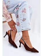 Dámské sandály na podpatku s lemovkou Čokoládové Relmira