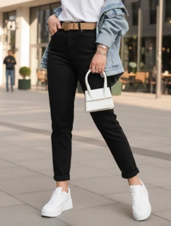 Dámske nohavice s opaskom v maminom strihu čierne FashionStreet UY2873