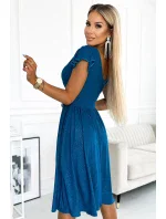 425-5 MATILDE Šaty s výstrihom a krátkymi rukávmi - MARINE s trblietkami