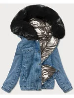 Svetlo modro-čierna obojstranná džínsová bunda pre prechodné obdobie (B9730-5001)