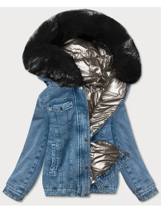 Svetlo modro-čierna obojstranná džínsová bunda pre prechodné obdobie (B9730-5001)