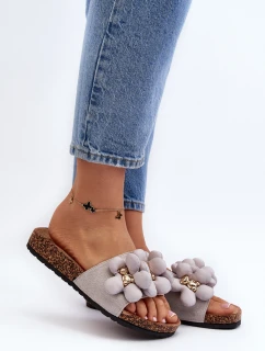 Klapki Damskie Z Ozdobami Szare Bunlia