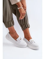 Skórzane Mokasyny Damskie Na Platformie Białe S.Barski LR720