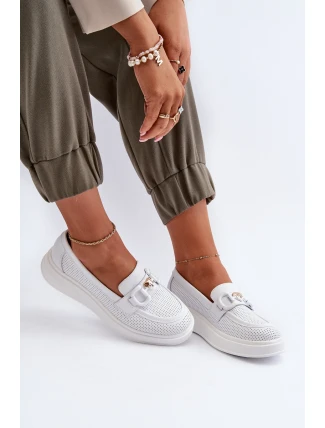 Skórzane Mokasyny Damskie Na Platformie Białe S.Barski LR720