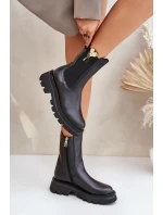 Skórzane Botki Sztyblety z Ozdobą CheBello 4537 Czarne