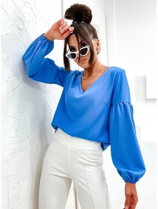 Svetlomodrá elegantná dámska blúzka s ozdobnými rukávmi (698) Svetlomodrá elegantná dámska blúzka s ozdobnými rukávmi (698)