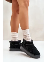 Skórzane Zamszowe Śniegowce Na Platformie Czarne Nereviana