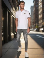 Pánske polo tričko so záplatami biele FashionStreet PX0635 Pánske polo tričko so záplatami biele FashionStreet PX0635