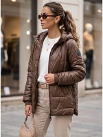 Dámska prešívaná prechodná bunda s kapucňou, hnedá, FashionStreet TY5800 Dámska prešívaná prechodná bunda s kapucňou, hnedá, FashionStreet TY5800