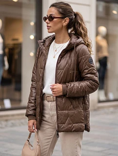 Dámska prešívaná prechodná bunda s kapucňou, hnedá, FashionStreet TY5800