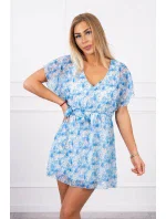 Kvetinové šaty so zaväzovaním v páse modrej Kvetinové šaty so zaväzovaním v páse modrej