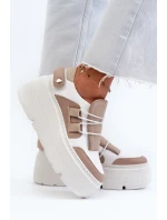 Zazoo 1833 Sneakersy Damskie Skórzane Na Masywnej Podeszwie Beżowo-Białe