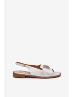 Eleganckie Sandały Damskie Na Płaskim Obcasie Z Ozdobą S.Barski KV51-082 Srebrne