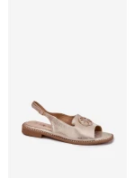 Sandały Damskie Na Płaskim Obcasie Z Ozdobą S.Barski KV51-002 Złote