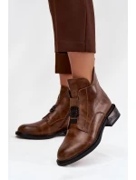 Ocieplane Skórzane Botki Damskie Z Ozdobnym Detalem Brązowe Briselda