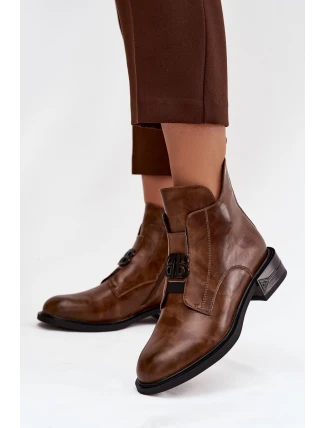 Ocieplane Skórzane Botki Damskie Z Ozdobnym Detalem Brązowe Briselda